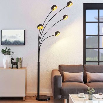 Päťsvetlová stojaca lampa Muriel v čiernom