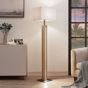 Látková stojaca lampa Garry, drevo, hranatá