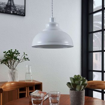 Vintage závesná lampa Albertine, kovová, biela - Image 2