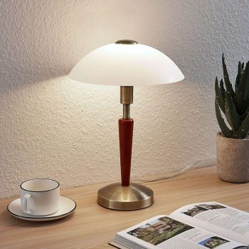 Stolová lampa Tibby sklené tienidlo/drevený dekór - Image 2