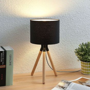 Trojnohá látková lampa Claira, okrúhla, čierna - Image 2