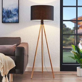 Trojnohá látková lampa Claira, okrúhla, čierna - Image 2