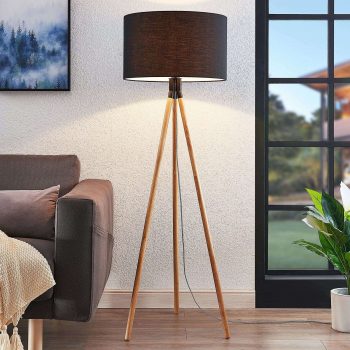 Trojnohá látková lampa Claira, okrúhla, čierna