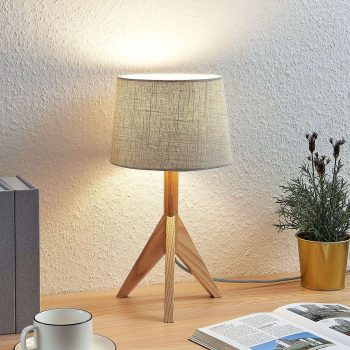 Trojnohá látková lampa Rhysand, okrúhla/beledosivá - Image 2