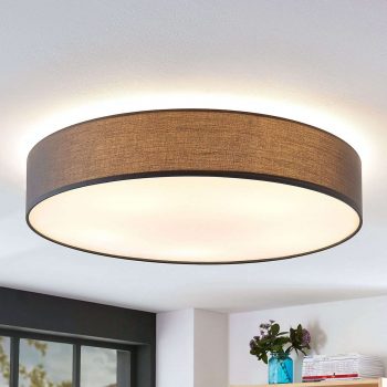 Stropná lampa Gordana zo sivého ľanu - Image 2