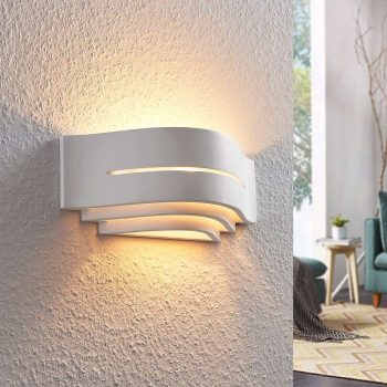 Sadrová nástenná lampa Amran, biela/3 stupne/pásik - Image 2