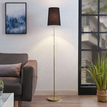 Lucande Pordis stojaca lampa, 164 cm mosadz-čierna