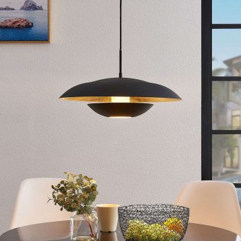 Lindby Sayra kovová závesná lampa čierno-zlatá