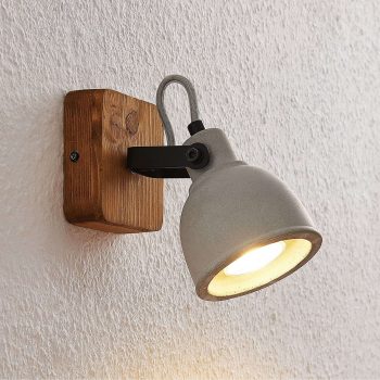 Lindby Mirka stropné LED svietidlo, drevo a betón