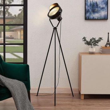 Lindby Wikie stojaca lampa zo železa, matná čierna