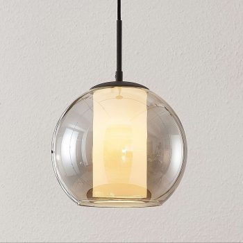 Lindby Yela sklenená závesná lampa, dymová, sivá