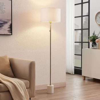 Lindby Josias stojaca lampa látkové tienidlo biela