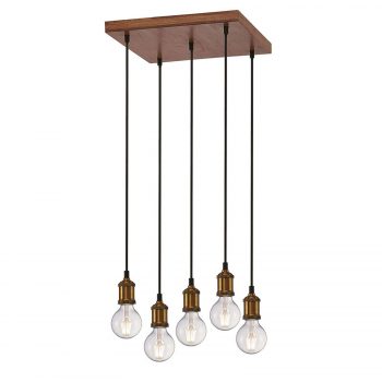 Lindby Sevin závesná lampa, 5-pl., drevo