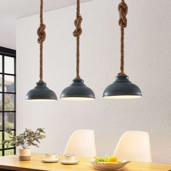 Lindby Chaby závesná lampa betónový vzhľad, 3-pl.