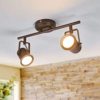 2-plameň stropné LED svietidlo Cansu hnedo-zlaté