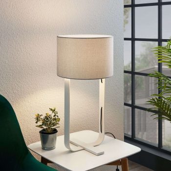 Textilná stolná lampa Tarika v sivej a bielej - Image 2