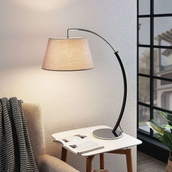 Oblúková stolná lampa Evelyna s látkovým tienidlom - Image 2