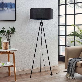 Trojnohá stojaca lampa Bentja, látka, čierna - Image 2