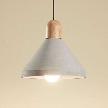 Betónová závesná lampa Caisy s drevom okrúhla
