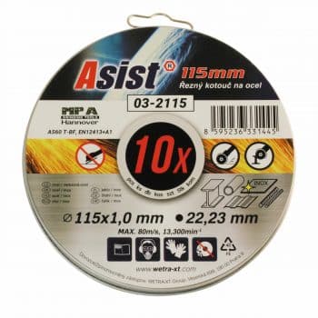 Asist 03-2115 sada rezných kotúčov ocel/INOX, 10 ks, 115 x 1 mm