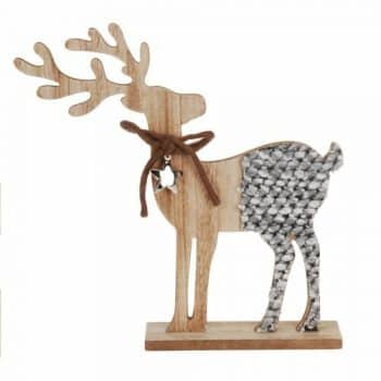 Vianočná drevená dekorácia Reindeer with ribbon sivá, 26 cm