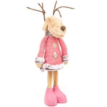 Vianočná textilná dekorác Pink Reindeer Boy, 60 cm