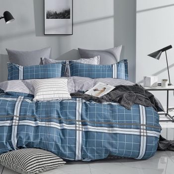 Bavlnené modré posteľné obliečky v módnom motíve kára 4 časti: 1ks 200x220 + 2ks 70 cmx80 + plachta Modrá 70 x 80 cm 38443-181863