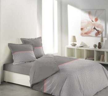 Béžové posteľné obliečky s prúžkom ružovej farby MALICE TAUPE & PINK 12820