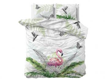 Biele bavlnené posteľné obliečky s exotickým motívom 200 x 220 cm 36971