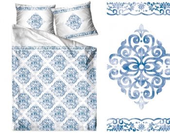 Biele modré ornamentálne bavlnené posteľné obliečky 3 časti: 1ks 200x220 + 2ks 70 cmx80 Modrá 70 x 80 cm 32739-163116