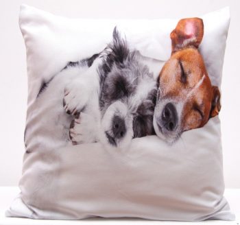 Biele obliečky na vankúše s hnedým a sivým psíkom 40x40 cm 3139-124141