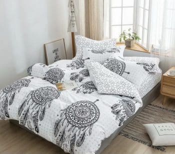 Biele posteľné obliečky s motívom lapača snov 3 časti: 1ks 180x200 + 2ks 70 cmx80 38156-180522