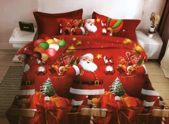 Červené vianočné obliečky na posteľ s motívom mikuláša 4č.160x200  4 časti: 1ks 160 cmx200 + 2ks 70 cmx80 + plachta 180x220 cm 36242-172581