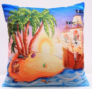 Farebná obliečka na vankúše s detským motívom pirátskej lode na ostrove s pokladom 40x40 cm Hnedá 3181-124170