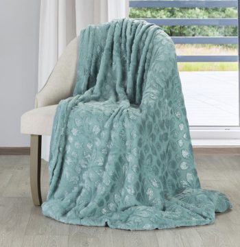 Jednofarebná deka v mentolovej farbe s tlačeným motívom kvetov Šírka: 150 cm | Dĺžka: 200 cm 16687-124969
