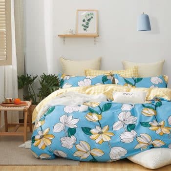 Krásne modré bavlnené posteľné obliečky s kvetmi 4 časti: 1ks 160 cmx200 + 2ks 70 cmx80 + plachta Modrá 70x80 cm 24549-147008