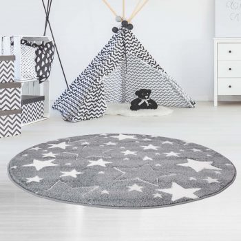 Kvalitný sivý okrúhly koberec STARS 41716-196993