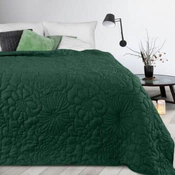 Matný smaragdový prehoz s potlačou kvetov Šírka: 170 cm | Dĺžka: 210 cm 35651-170923