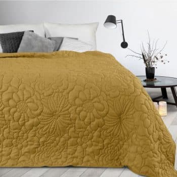 Matný žltý prehoz s potlačou kvetov Šírka: 220 cm | Dĺžka: 240 cm 35654-170934