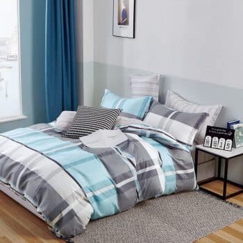 Moderné bavlnené tyrkysovo sivé posteľné obliečky KÁRO 3 časti: 1ks 180x200 + 2ks 70 cmx80 Tyrkysová 70x80 cm 24558-182373