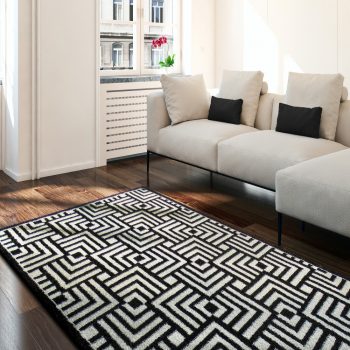 Moderný čierno biely koberec so štvorcami 13126-126721