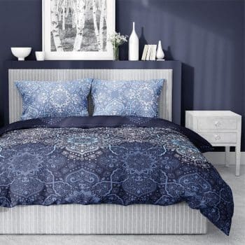 Modré bavlnené posteľné obliečky s ornamentom 3 časti: 1ks 200x220 + 2ks 70 cmx80 Modrá 70 x 80 cm 39002-182931