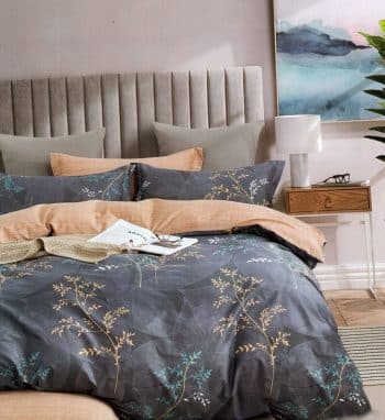 Obojstranné béžovo sivé bavlnené posteľné obliečky s motívom rastlín 4 časti: 1ks 160 cmx200 + 2ks 70 cmx80 + plachta Béžová 70 x 80 cm 36927-198288