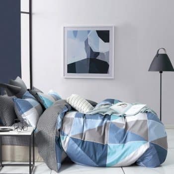 originálne sivo modré bavlnené posteľné obliečky s geometrickým tvarom 3 časti: 1ks 180x200 + 2ks 70 cmx80 Modrá 40706-187054