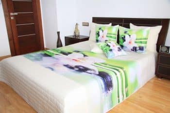 Smotanovo zelené 3D prehozy s orchideou a bambusom Šírka: 220 cm | Dĺžka: 240 cm 3549-103383