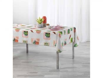 Štýlový biely vzorovaný obrus na stôl s nápisom GREEN GARDEN 150 x 240 cm 39427 Biela