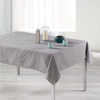 Štýlový sivy'obrus na stôl s bielym vzorom 140 x 250 cm 39468 Sivá
