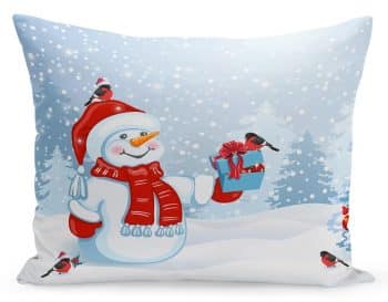 Vianočná obliečka na vankúš snehuliak a darčeky 70x80 cm Modrá 23302-142041