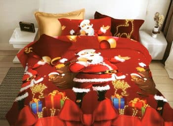 Vianočné obliečky na posteľ s mikulášom 160 x 200 cm  3 časti: 1ks 160x200 + 2ks 70x80 Červená 31471-166623