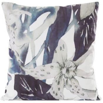 zamatová sivo modrá obliečka na vankúš s motívom kvetu 45x45 cm Sivá 33279-164080